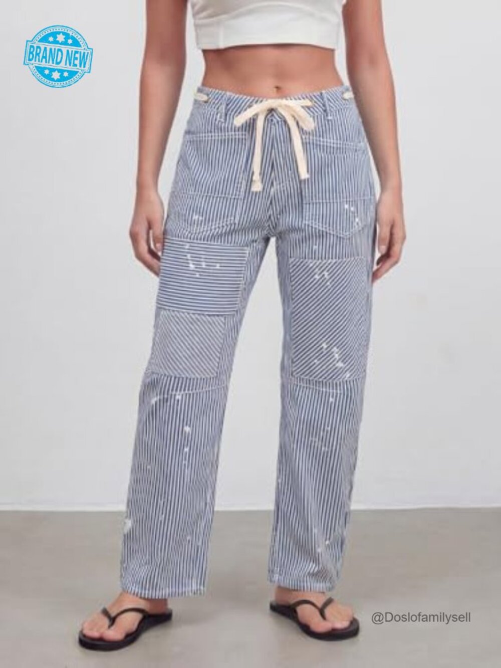 Women Striped Barrel Jeans Casual Loose Denim Wide Leg Baggy Mid Waist Y2k - Picture 6 of 7